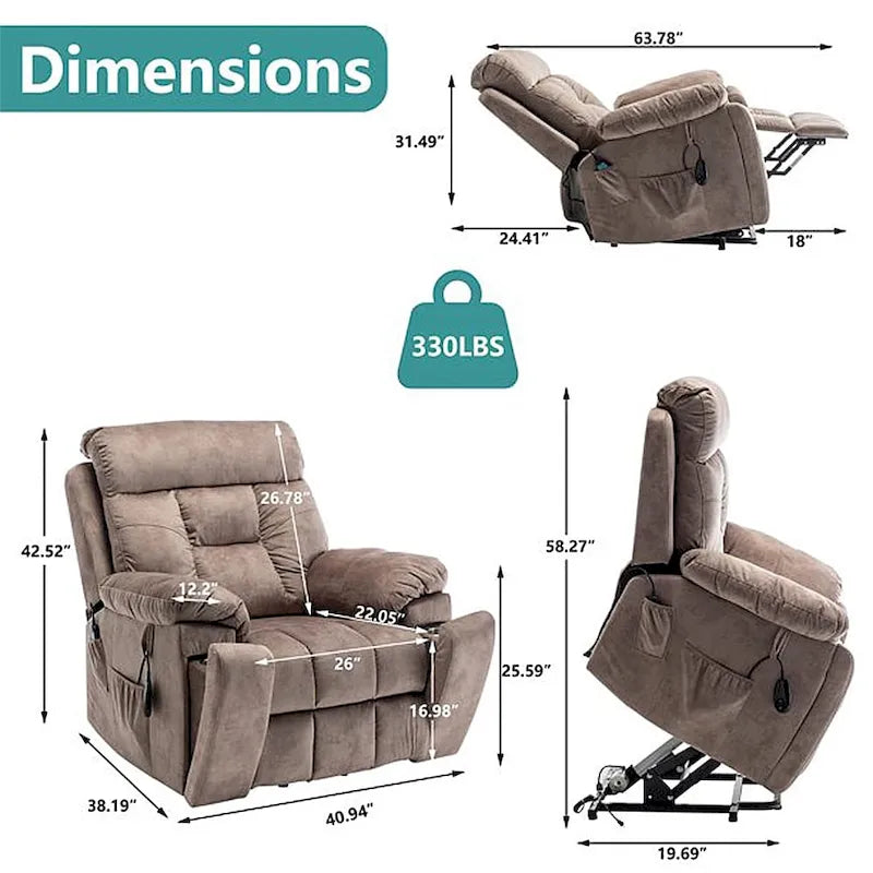 Grand fauteuil inclinable de massage électrique avec fonction chauffante et porte-gobelet dissimulé
