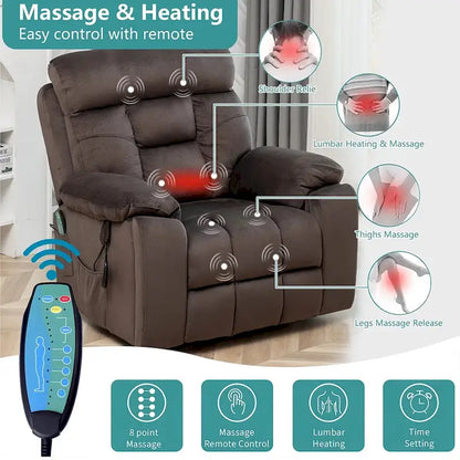 Grand fauteuil inclinable de massage électrique avec fonction chauffante et porte-gobelet dissimulé