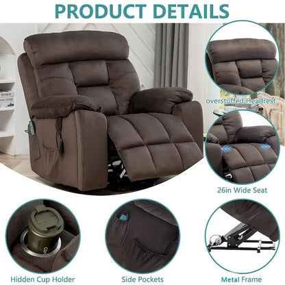 Grand fauteuil inclinable de massage électrique avec fonction chauffante et porte-gobelet dissimulé