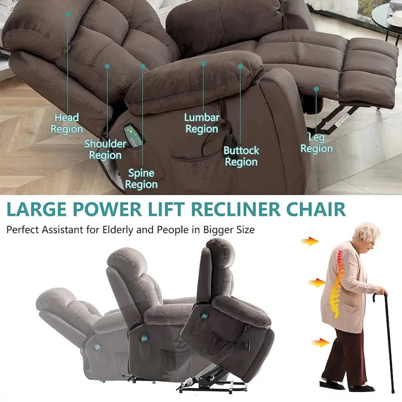 Grand fauteuil inclinable de massage électrique avec fonction chauffante et porte-gobelet dissimulé