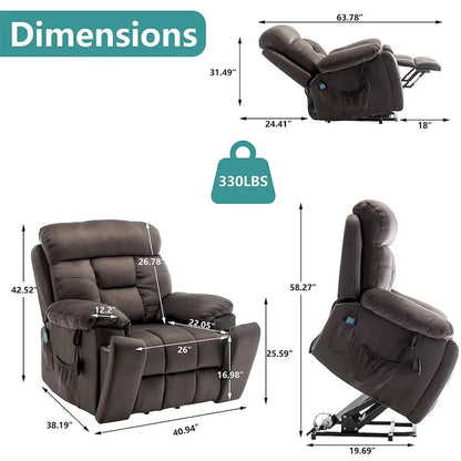 Grand fauteuil inclinable de massage électrique avec fonction chauffante et porte-gobelet dissimulé