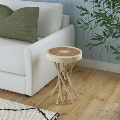 Table d'appoint en bois massif à découpe croisée et piètement en branches par East at Main - Petit modèle