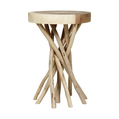 Table d'appoint en bois massif à découpe croisée et piètement en branches par East at Main - Petit modèle