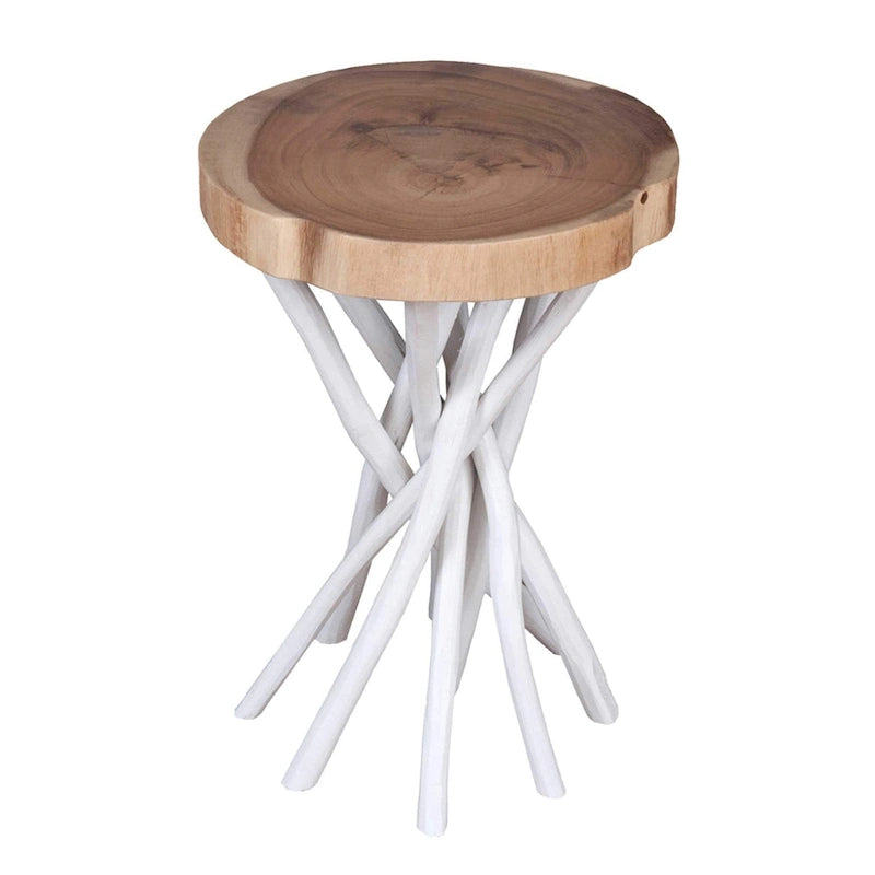 Table d'appoint en bois massif à découpe croisée et piètement en branches par East at Main - Petit modèle