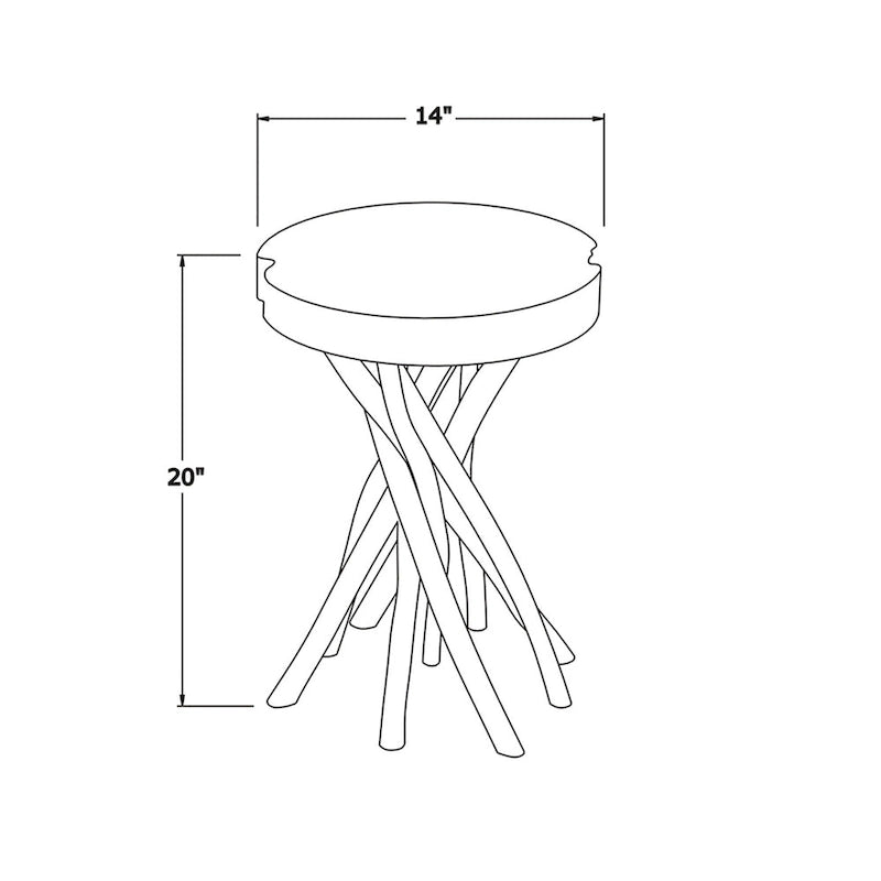 Table d'appoint en bois massif à découpe croisée et piètement en branches par East at Main - Petit modèle