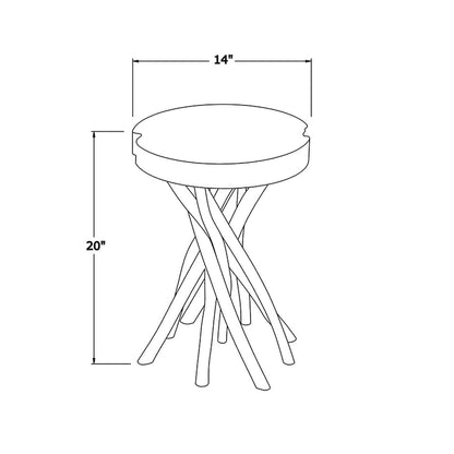 Table d'appoint en bois massif à découpe croisée et piètement en branches par East at Main - Petit modèle
