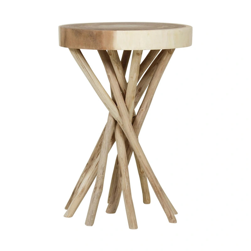 Table d'appoint en bois massif à découpe croisée et piètement en branches par East at Main - Petit modèle