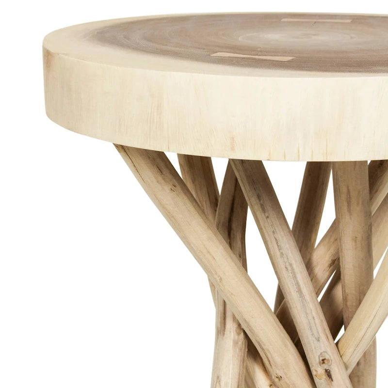 Table d'appoint en bois massif à découpe croisée et piètement en branches par East at Main - Petit modèle