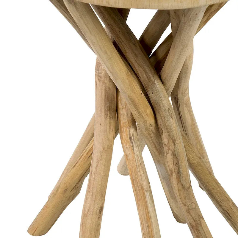 Table d'appoint en bois massif à découpe croisée et piètement en branches par East at Main - Petit modèle