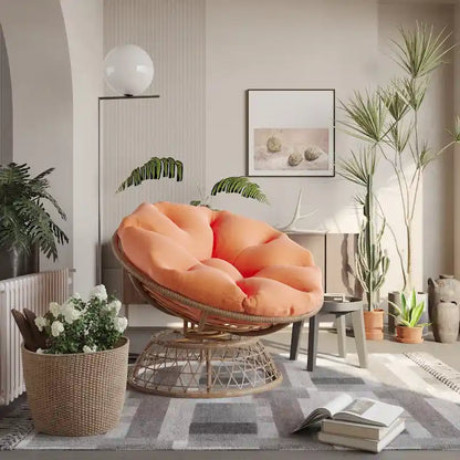 Fauteuil Papasan pivotant d'extérieur en osier jaune Cozywor