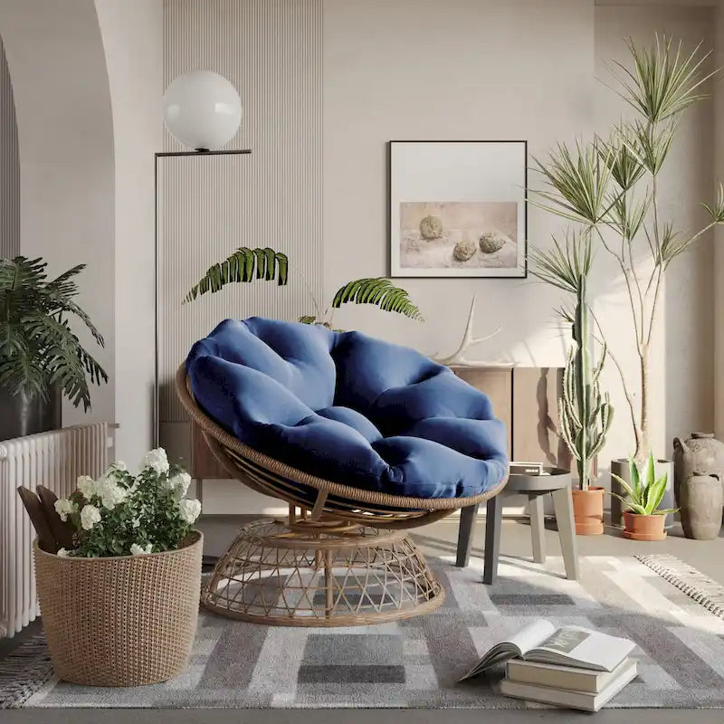 Fauteuil Papasan pivotant d'extérieur en osier jaune Cozywor