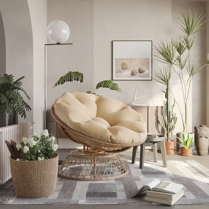 Fauteuil Papasan pivotant d'extérieur en osier jaune Cozywor