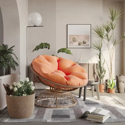 Fauteuil Papasan pivotant d'extérieur en osier jaune Cozywor