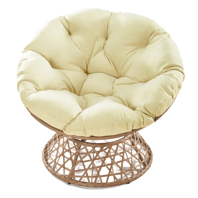 Fauteuil Papasan pivotant d'extérieur en osier jaune Cozywor