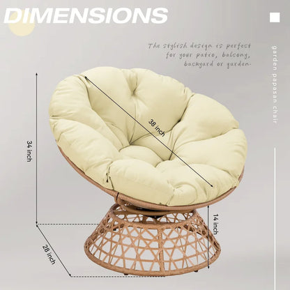 Fauteuil Papasan pivotant d'extérieur en osier jaune Cozywor