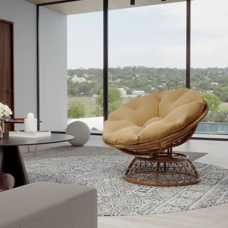 Fauteuil Papasan pivotant d'extérieur en osier jaune Cozywor
