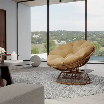 Fauteuil Papasan pivotant d'extérieur en osier jaune Cozywor