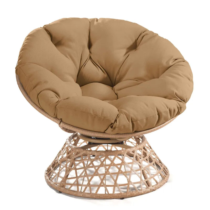 Fauteuil Papasan pivotant d'extérieur en osier jaune Cozywor