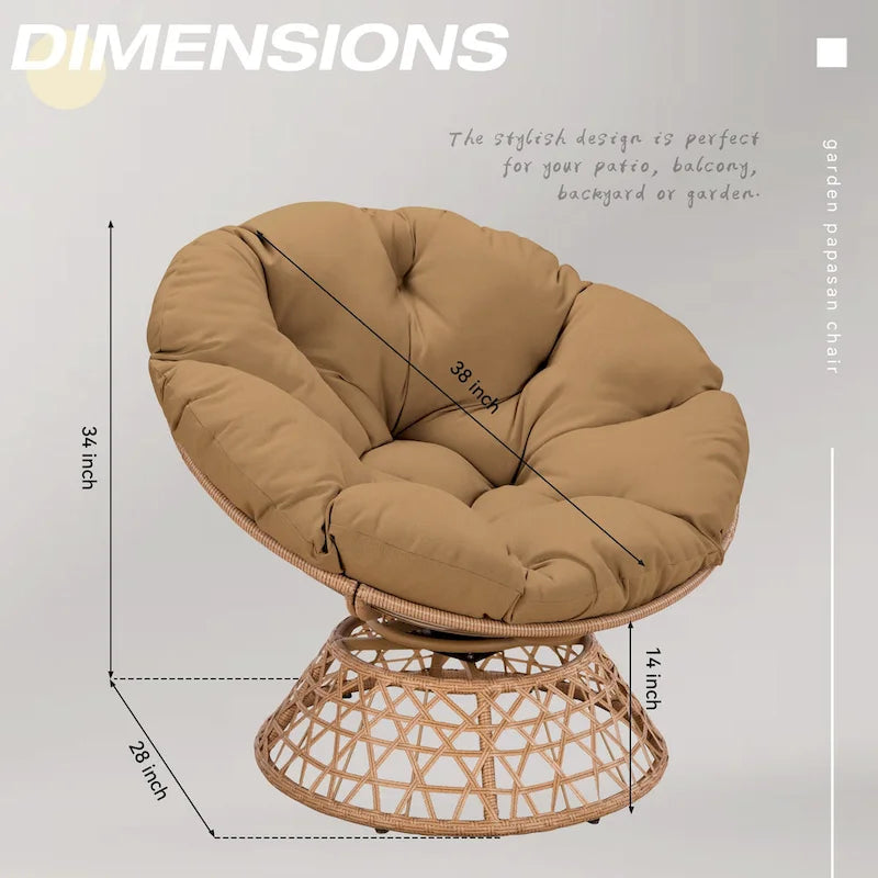 Fauteuil Papasan pivotant d'extérieur en osier jaune Cozywor