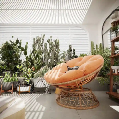 Fauteuil Papasan pivotant d'extérieur en osier jaune Cozywor