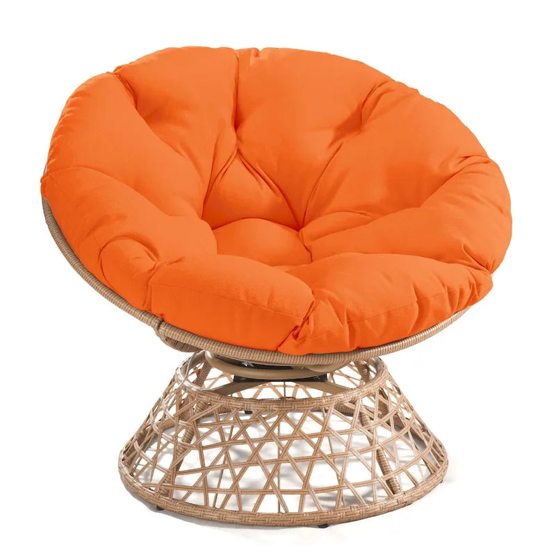 Fauteuil Papasan pivotant d'extérieur en osier jaune Cozywor