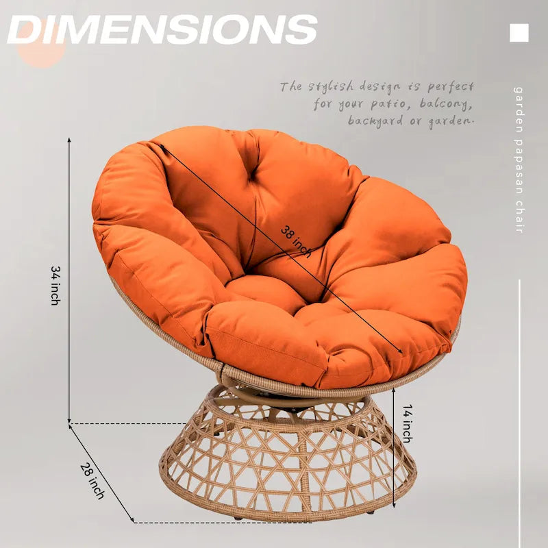 Fauteuil Papasan pivotant d'extérieur en osier jaune Cozywor