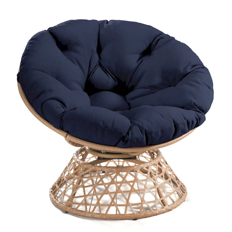 Fauteuil Papasan pivotant d'extérieur en osier jaune Cozywor