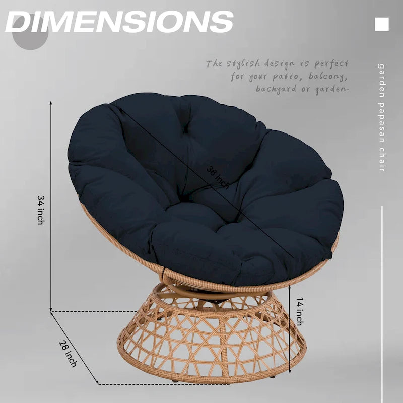 Fauteuil Papasan pivotant d'extérieur en osier jaune Cozywor