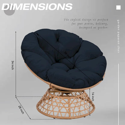 Fauteuil Papasan pivotant d'extérieur en osier jaune Cozywor