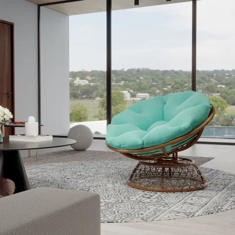Fauteuil Papasan pivotant d'extérieur en osier jaune Cozywor
