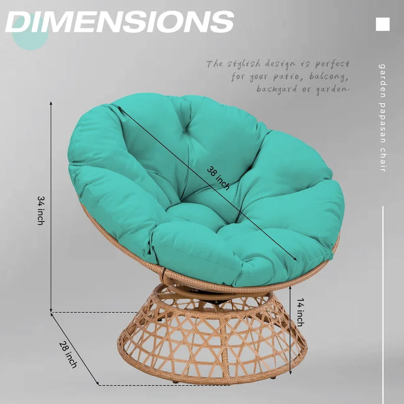 Fauteuil Papasan pivotant d'extérieur en osier jaune Cozywor