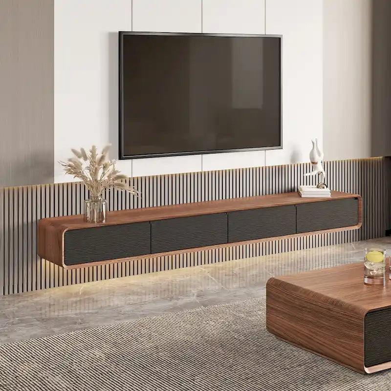 Floating Modern TV Stand for Living Room, Wall-Mounted Entertainment Center with Storage Drawers, Solid Wood, Fully-Assembled
