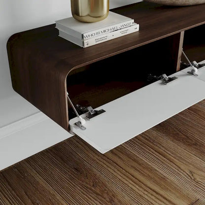 Meuble TV suspendu moderne pour salon, centre multimédia mural avec tiroirs de rangement, bois massif, entièrement assemblé