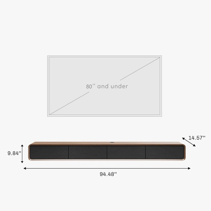 Meuble TV suspendu moderne pour salon, centre multimédia mural avec tiroirs de rangement, bois massif, entièrement assemblé