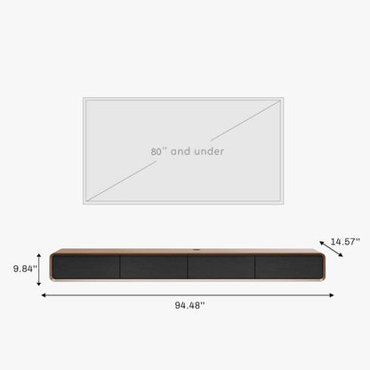 Meuble TV suspendu moderne pour salon, centre multimédia mural avec tiroirs de rangement, bois massif, entièrement assemblé