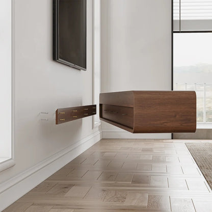 Meuble TV suspendu moderne pour salon, centre multimédia mural avec tiroirs de rangement, bois massif, entièrement assemblé