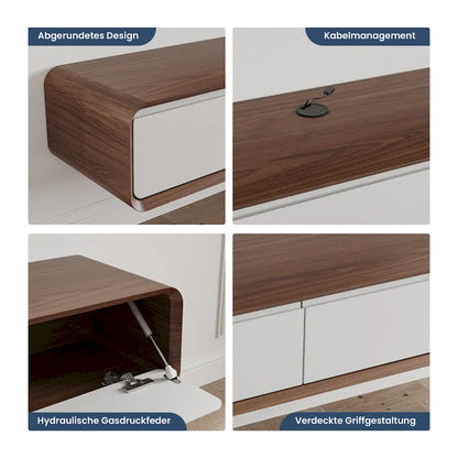 Meuble TV suspendu moderne pour salon, centre multimédia mural avec tiroirs de rangement, bois massif, entièrement assemblé