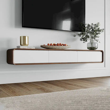 Meuble TV suspendu moderne pour salon, centre multimédia mural avec tiroirs de rangement, bois massif, entièrement assemblé