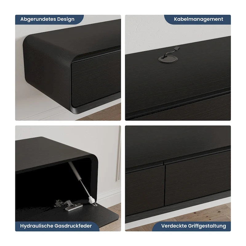 Meuble TV suspendu moderne pour salon, centre multimédia mural avec tiroirs de rangement, bois massif, entièrement assemblé