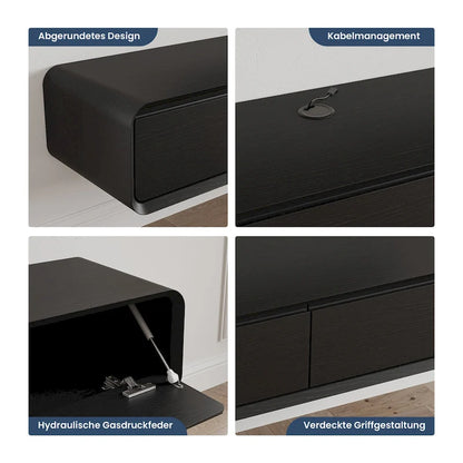 Meuble TV suspendu moderne pour salon, centre multimédia mural avec tiroirs de rangement, bois massif, entièrement assemblé