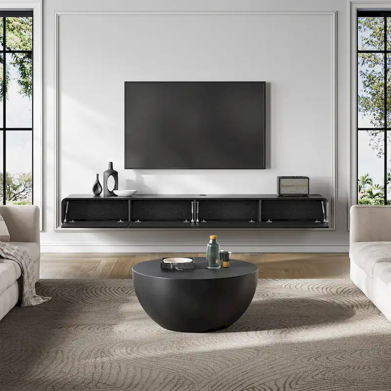 Meuble TV suspendu moderne pour salon, centre multimédia mural avec tiroirs de rangement, bois massif, entièrement assemblé