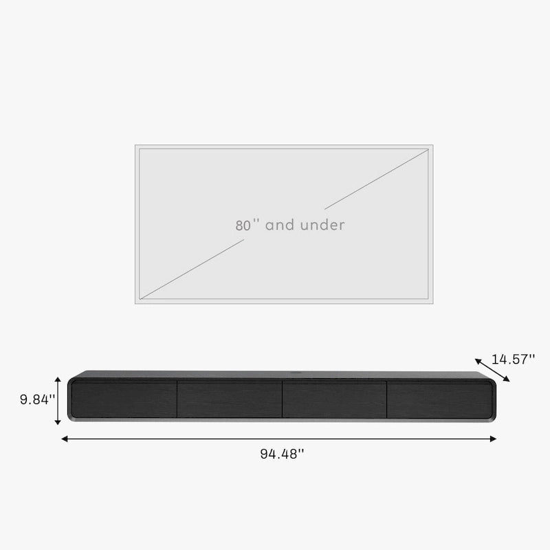 Meuble TV suspendu moderne pour salon, centre multimédia mural avec tiroirs de rangement, bois massif, entièrement assemblé