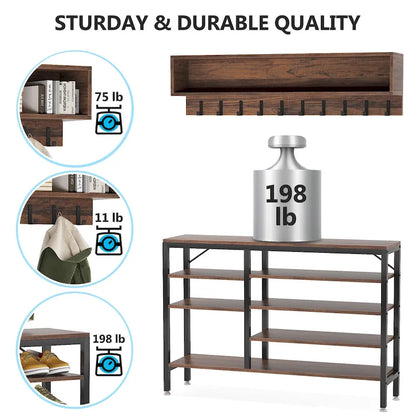 Ensemble porte-manteau et banc à chaussures pour entrée, style industriel.