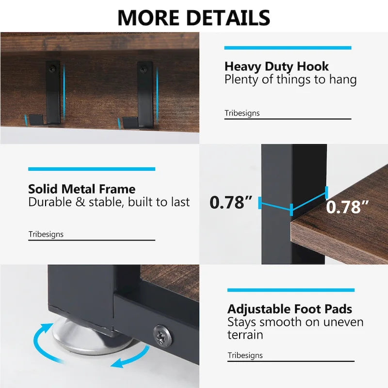 Ensemble porte-manteau et banc à chaussures pour entrée, style industriel.