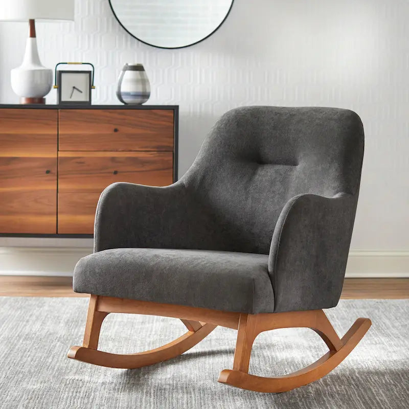 Fauteuil à bascule Lifestorey Mick en bois d'hévéa, style moderne du milieu du siècle