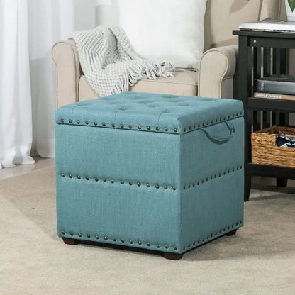 Adeco Fabric Square Ottoman with Tray