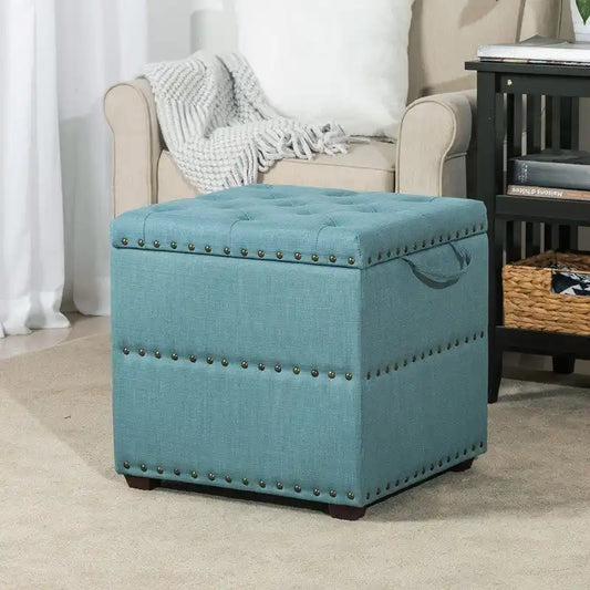 Adeco Fabric Square Ottoman with Tray