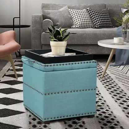 Pouf carré en tissu Adeco avec plateau