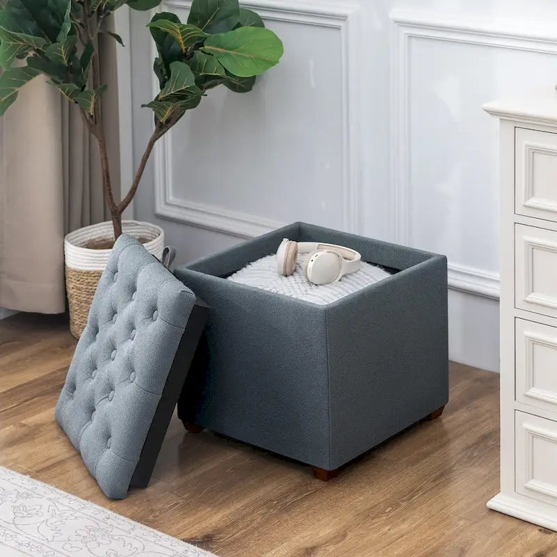 Pouf carré en tissu Adeco avec plateau