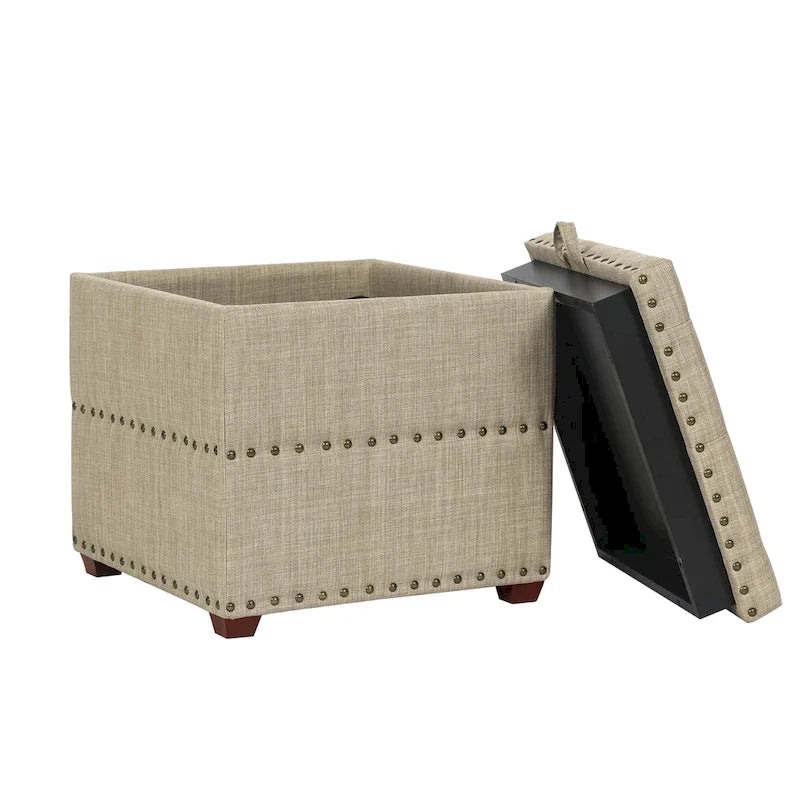 Pouf carré en tissu Adeco avec plateau